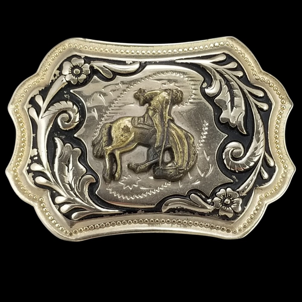Western Rider Cowboy Rodeo Bucking‎ Horse Doing Tricks Metal Belt Buckle USA